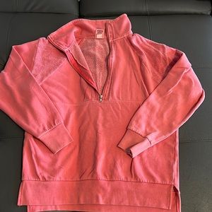 Pink oversized distressed coral quarter zip